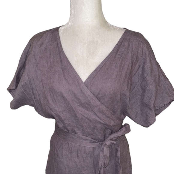 Linenfox Mimosa Dusty Lavender Wrap Linen Shirt Dress - S / M - Picture 4 of 13
